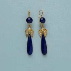 Victoria Gold Earrings with Lapis and Pearls