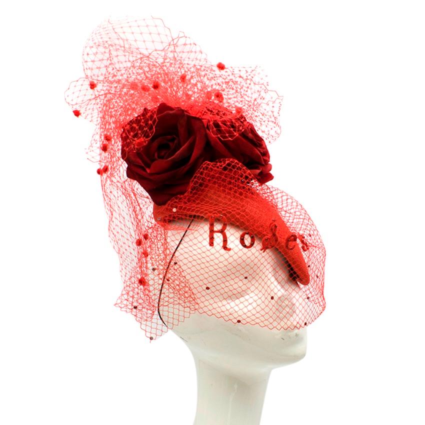 Victoria Grant Bespoke Red Rose Tulle Embellished Head Piece  RRP 1750.00

- Bespoke designed for Royal Ascot
- Comes in original box
- Head strap for a firm fit

Please note, these items are pre-owned and may show signs of being stored even when