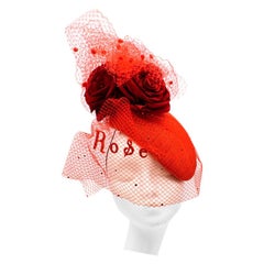 Victoria Grant Bespoke Red Rose Tulle Embellished Head Piece 