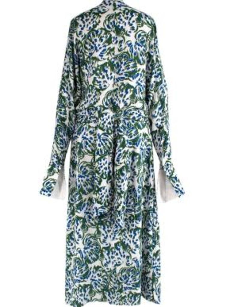 Gray Victoria green & blue brush stroke print crepe dress For Sale