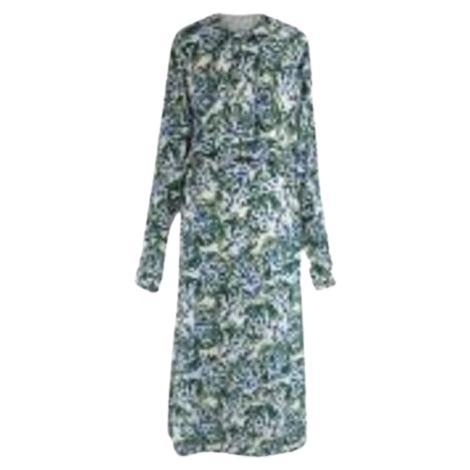 Victoria green & blue brush stroke print crepe dress For Sale