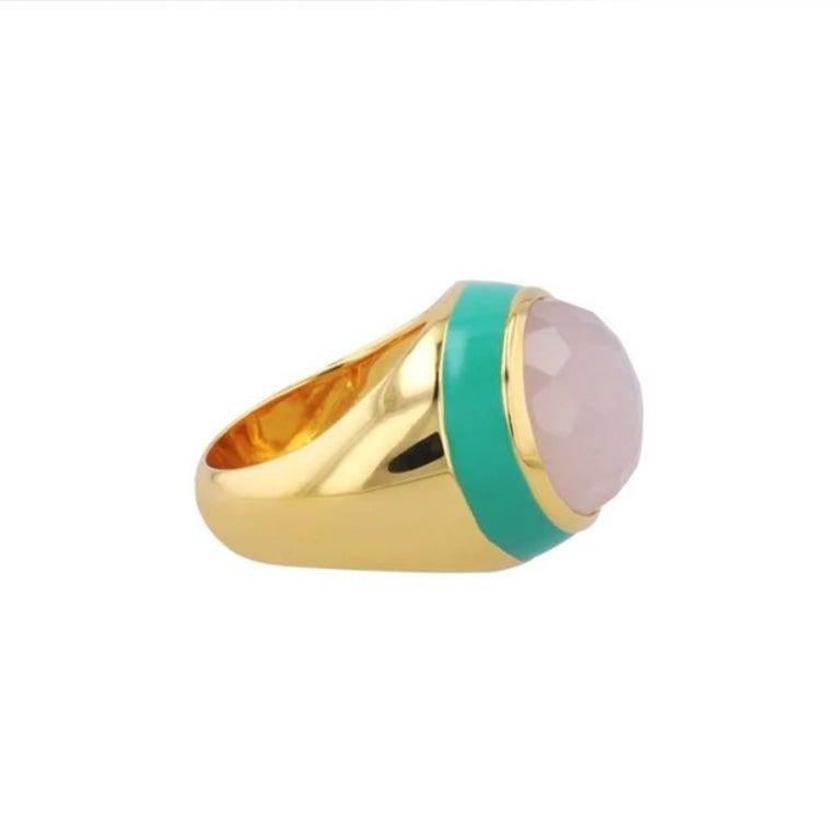 For Sale:  Victoria Green Enamel Ring with Peach Moonstone in 18k Gold 3