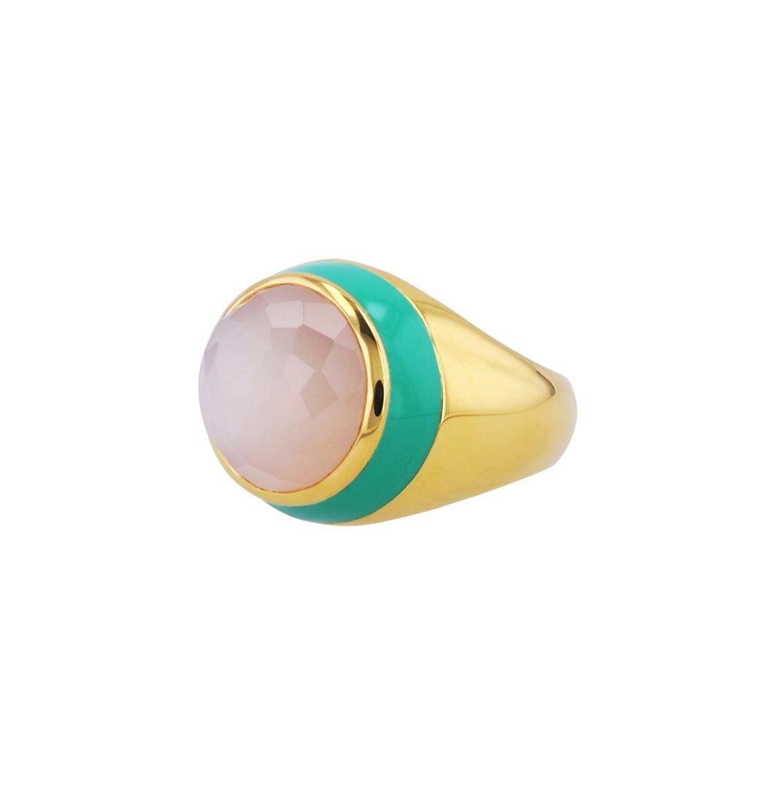 For Sale:  Victoria Green Enamel Ring with Peach Moonstone in 18k Gold 4