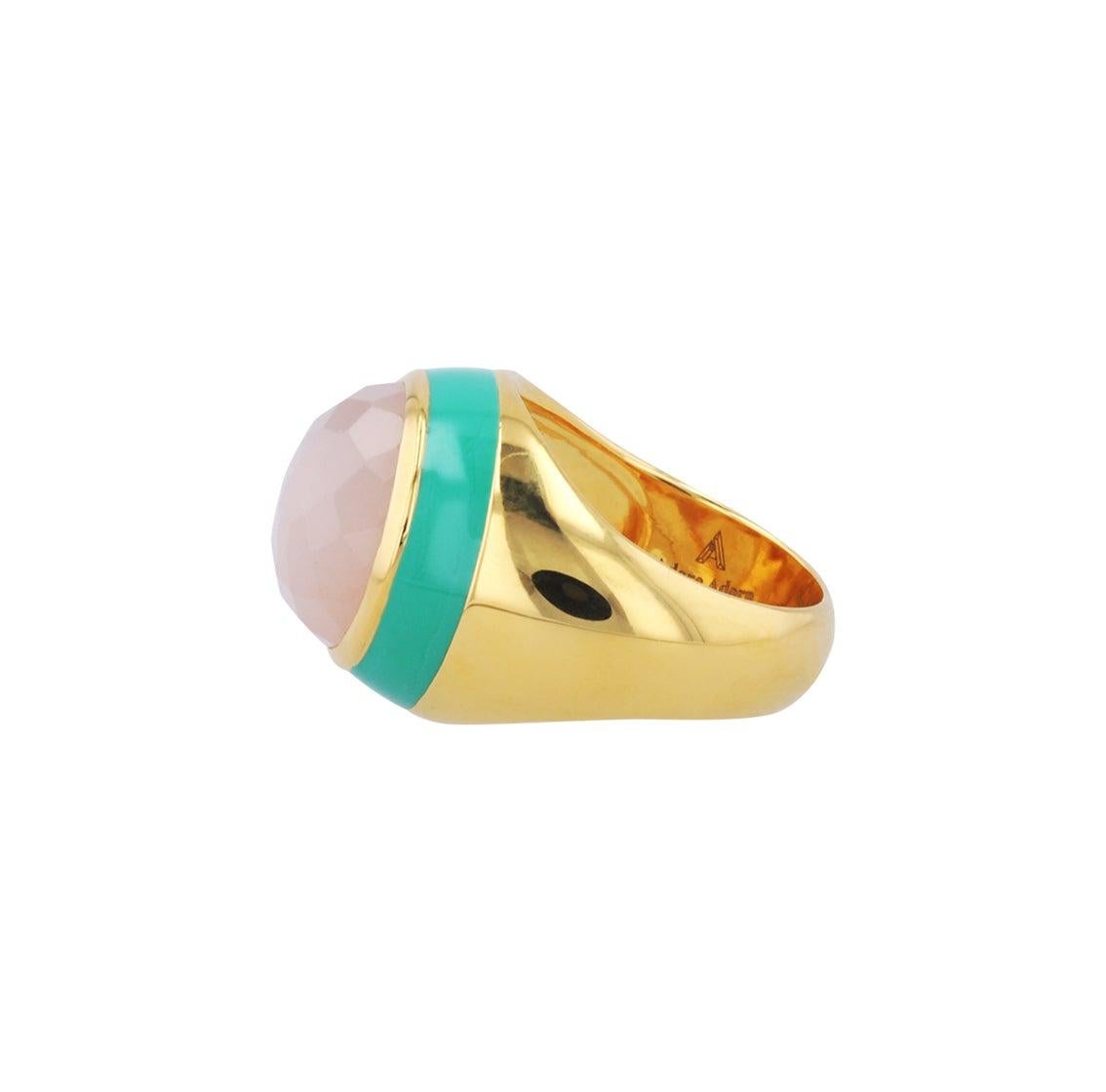 For Sale:  Victoria Green Enamel Ring with Peach Moonstone in 18k Gold 5