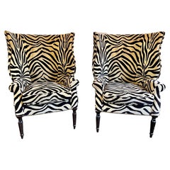 Victoria Hagan Wainscott Zebra Print Wingback Chairs, Pair