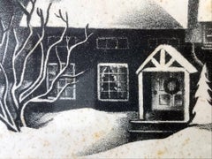 Ohne Titel: Lithographie mit schwarz-weißer Winterszene