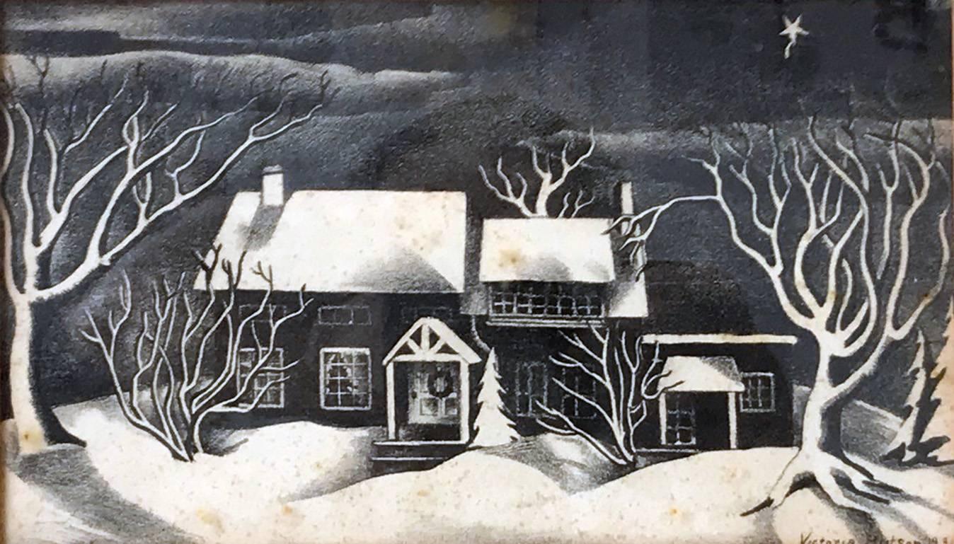 Victoria Hutson Huntley Landscape Print - Untitled: Black & White Winter Scene Lithograph