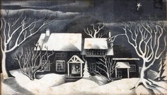 Untitled: Black & White Winter Scene Lithograph