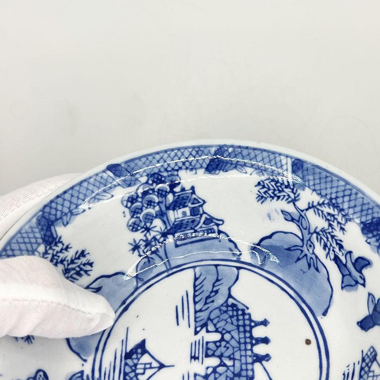 Viktorianische Ironstone Flow Blaue und weiße Chinoiserie Trinket-Schale oder Auffangschale aus Eisenstein (20. Jahrhundert) im Angebot