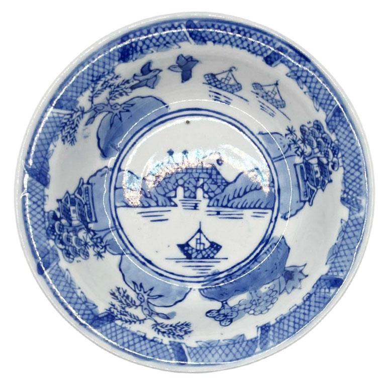 Viktorianische Ironstone Flow Blaue und weiße Chinoiserie Trinket-Schale oder Auffangschale aus Eisenstein im Angebot 1