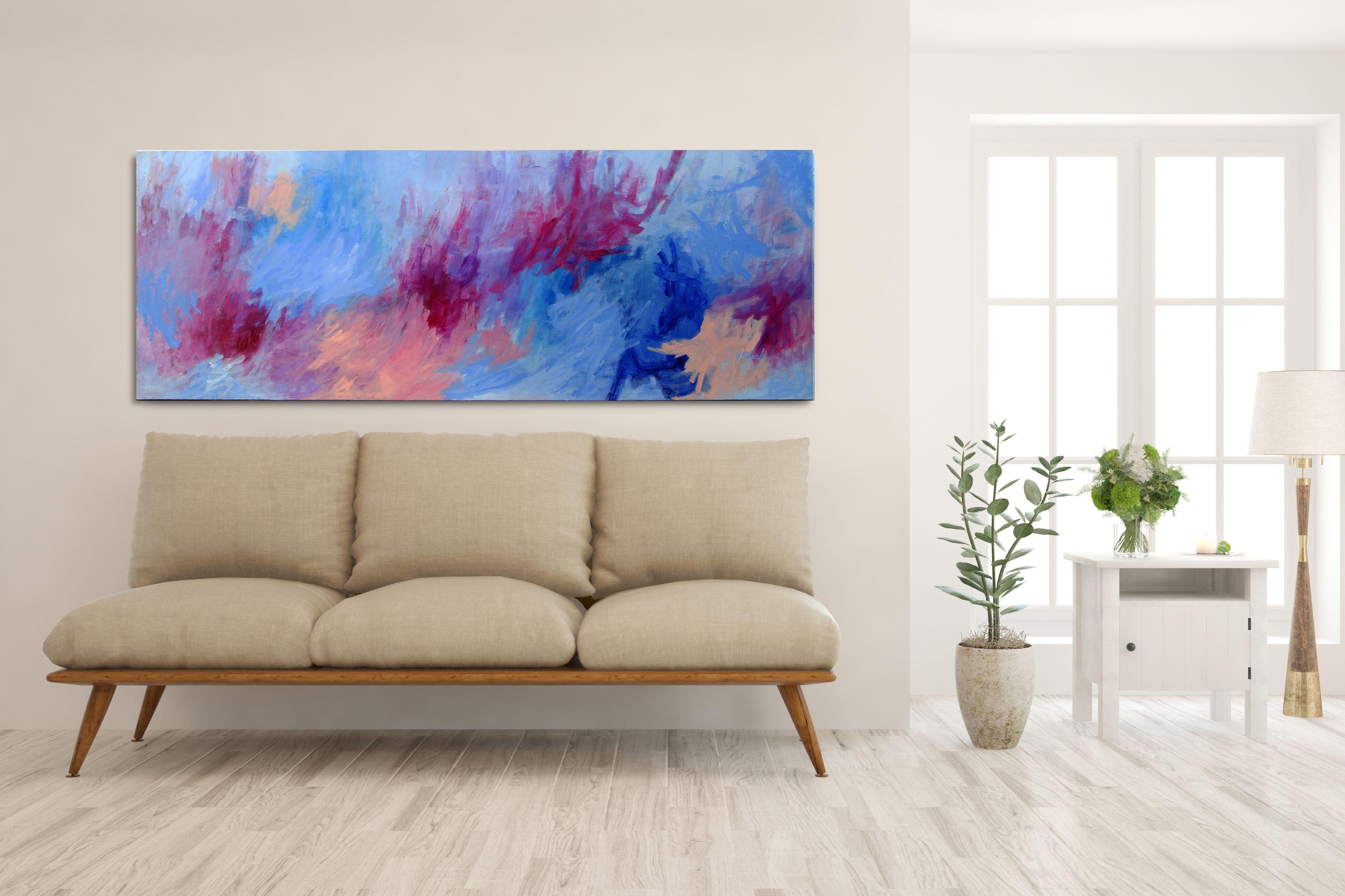 Coral Reef, the painting itself measures approx. 72"x26". The total piece has gesso primed borders for framing bring the total measurement to 82 x 32 (unframed).    Original, Modern, Life on the ocean floor.  Striking, rich color of movement.  In
