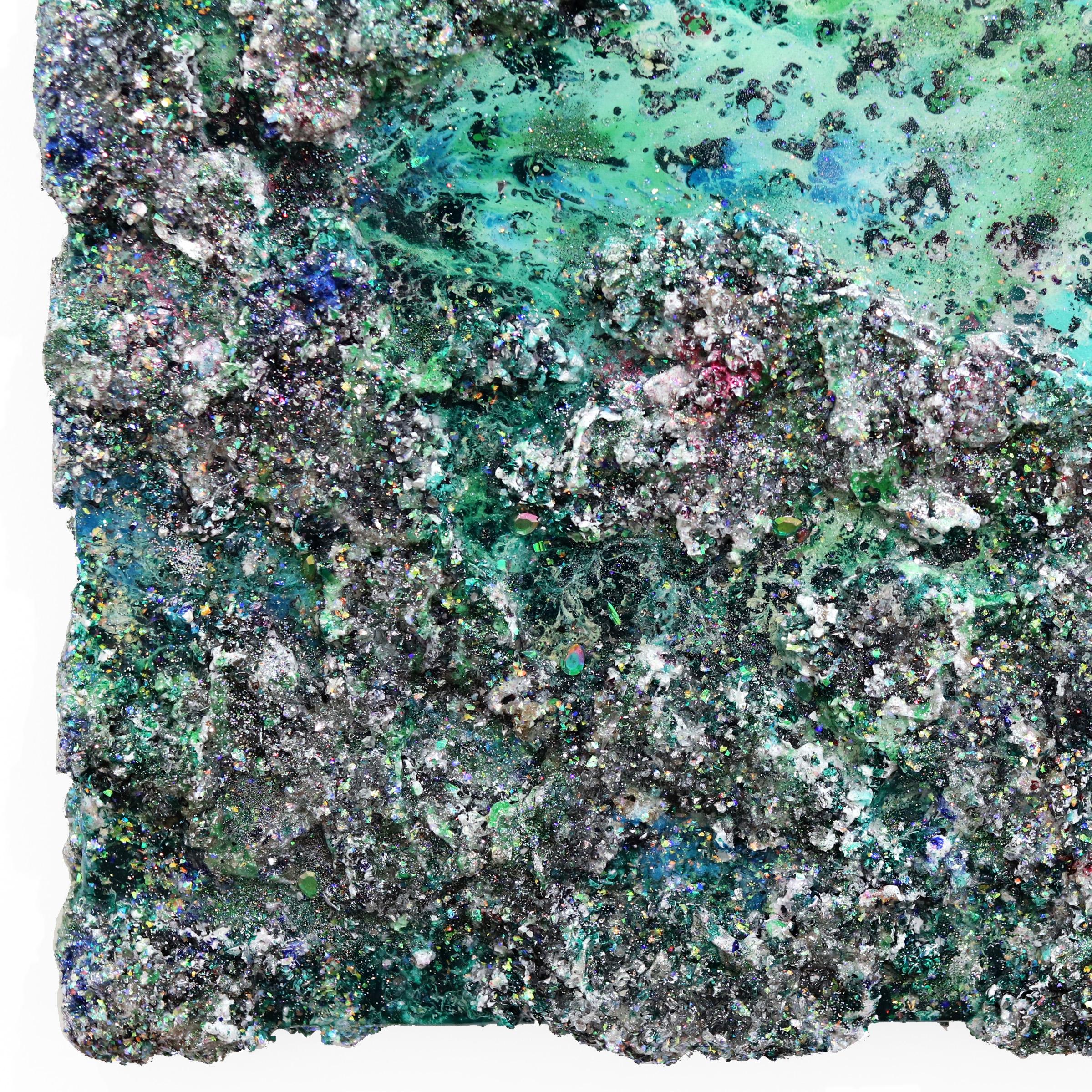 The World VI-II - Large Sculptural Green Oil, Mixed Media, and Resin Painting For Sale 1