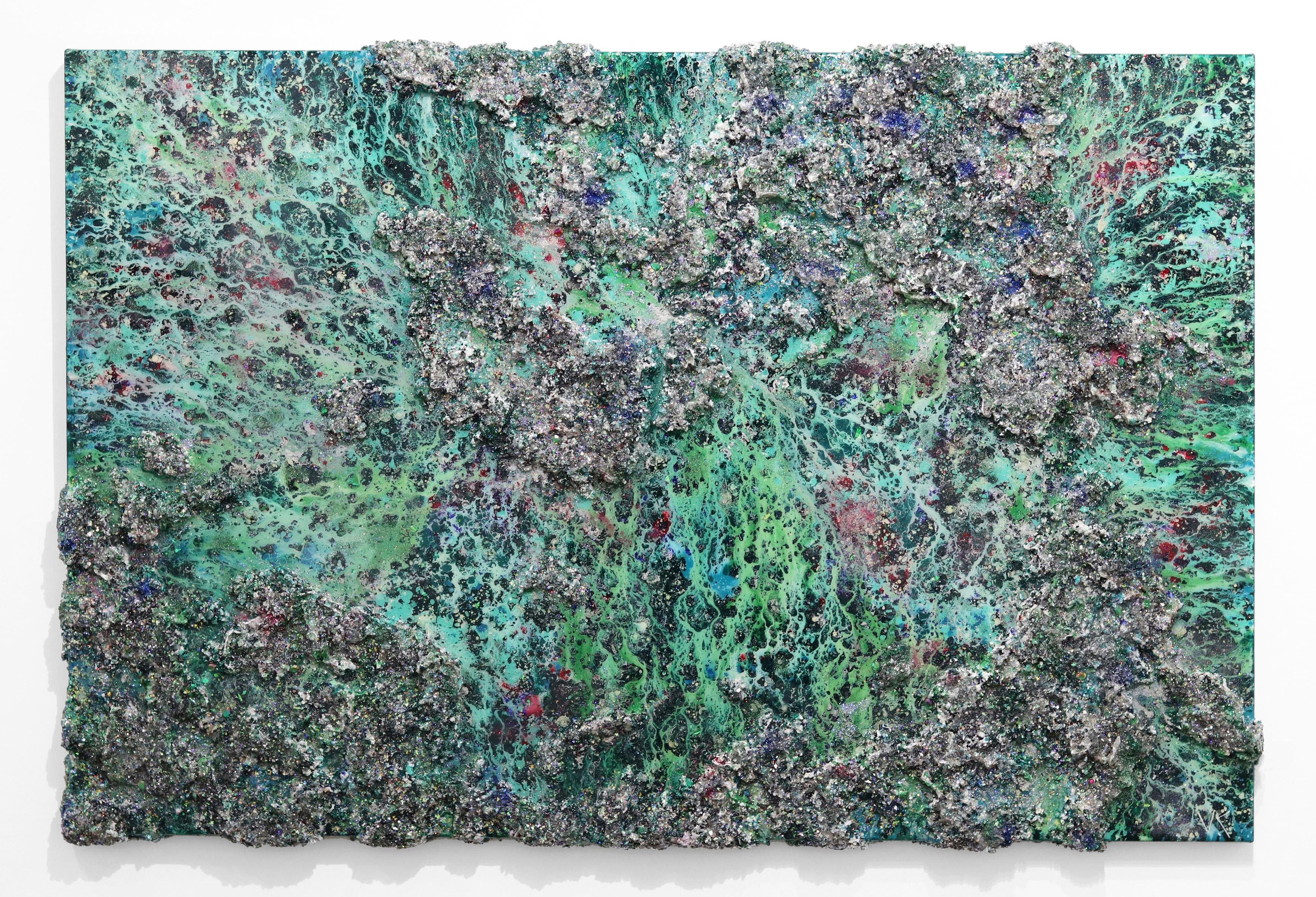 Victoria Kovalenchikova Landscape Painting – The World VI-II – Großes skulpturales grünes Ölgemälde in Mischtechnik und Harz