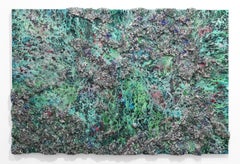 The World VI-II - Large Sculptural Green Oil, Mixed Media, and Resin Painting