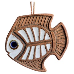 Used Victoria Littlejohn Fish Ceramic Wall Plaque / Trivet, circa 1975