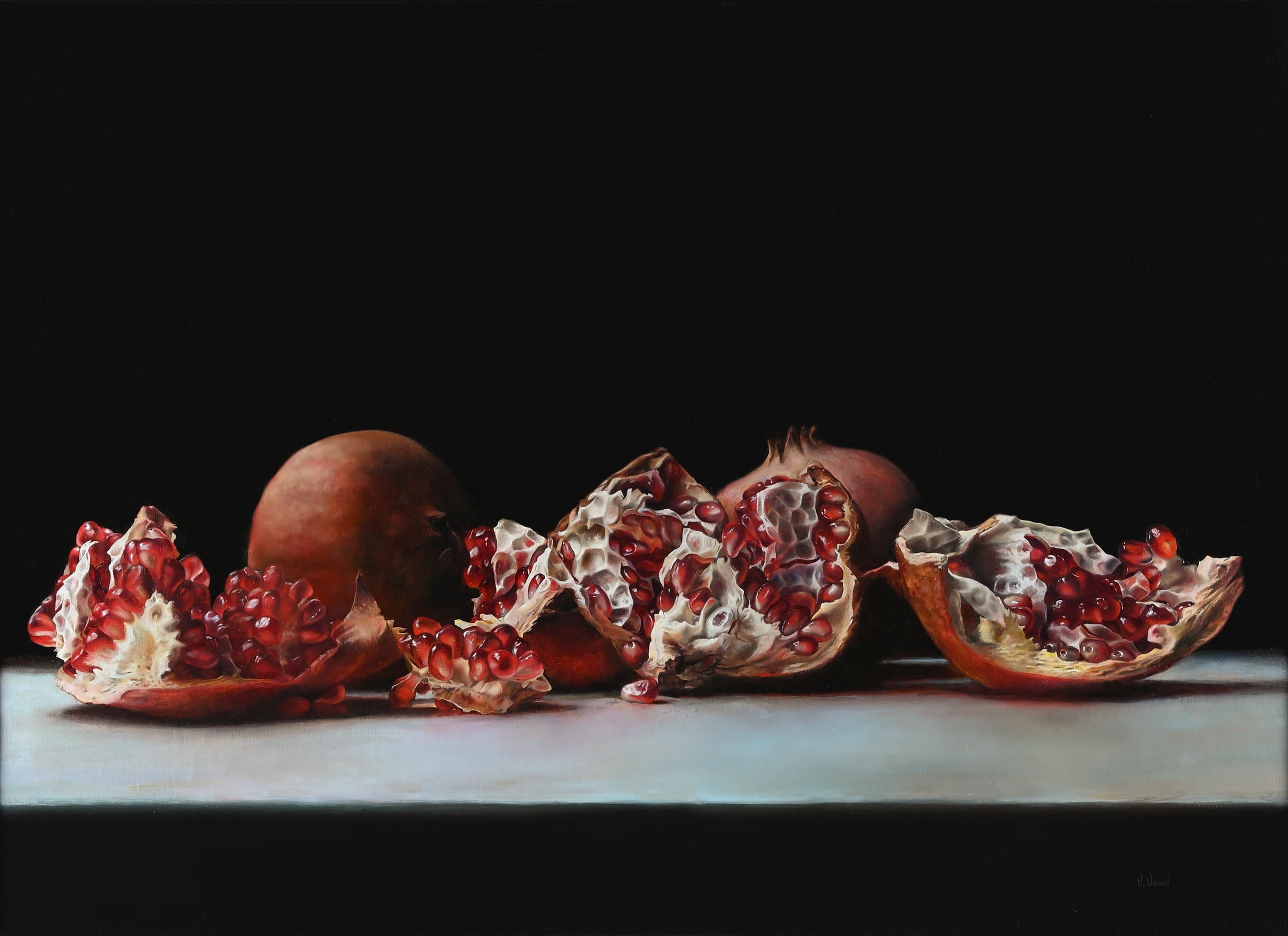 Victoria Novak Still-Life Painting – "Broken Hearts" Originalgemälde, üppiges Granatapfel-Stillleben