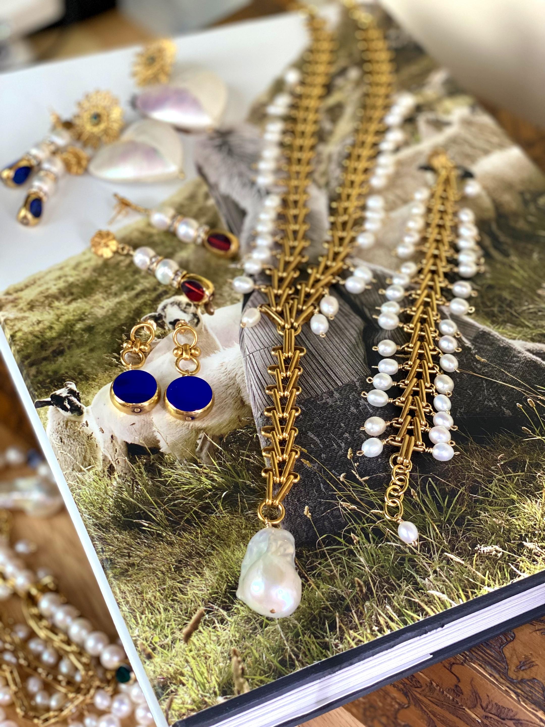 Viktorianische Perlen-Lariat-Halskette (Ovalschliff) im Angebot