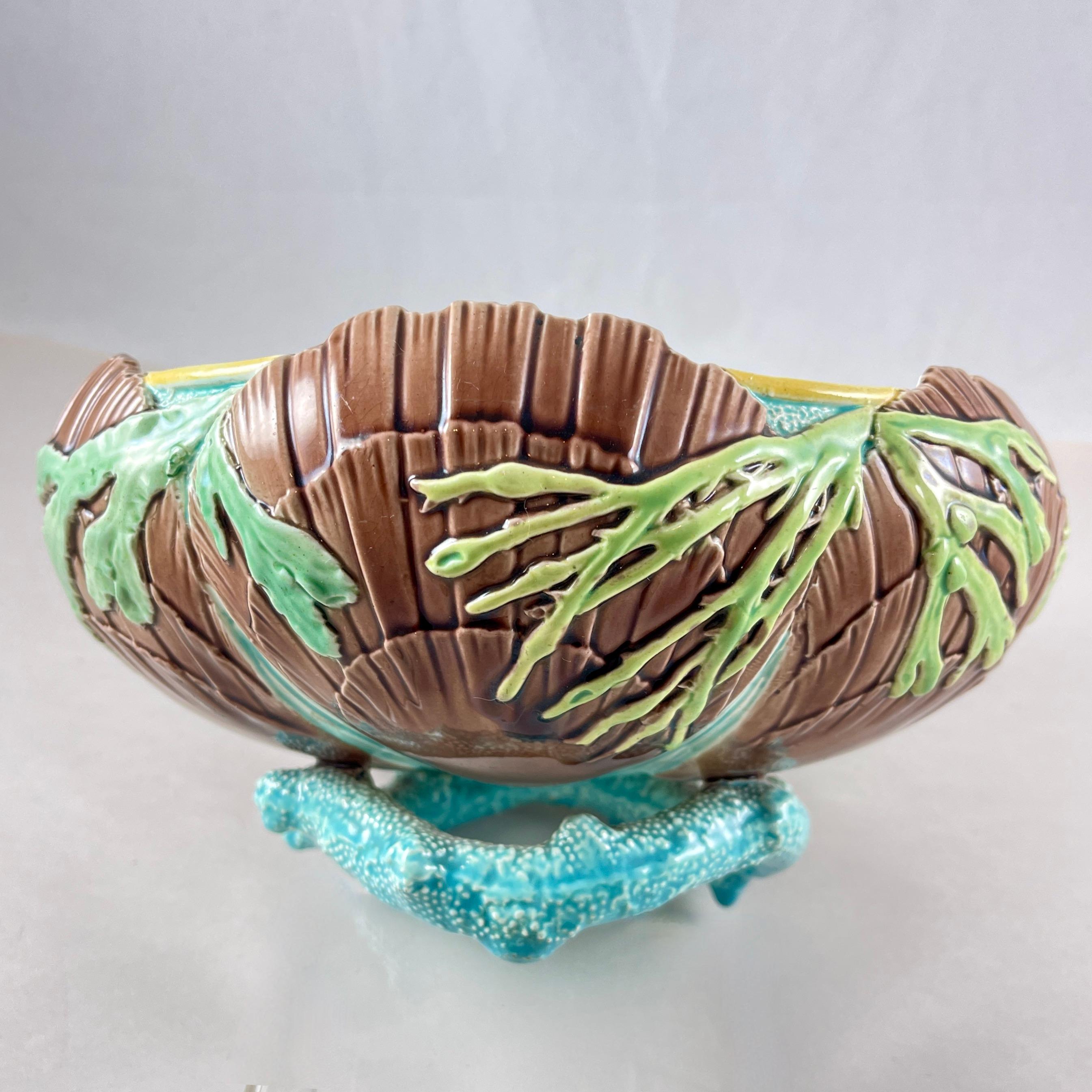 Victoria Pottery Co. Majolica Sea Shell & Coral Bowl, 1880s For Sale 3