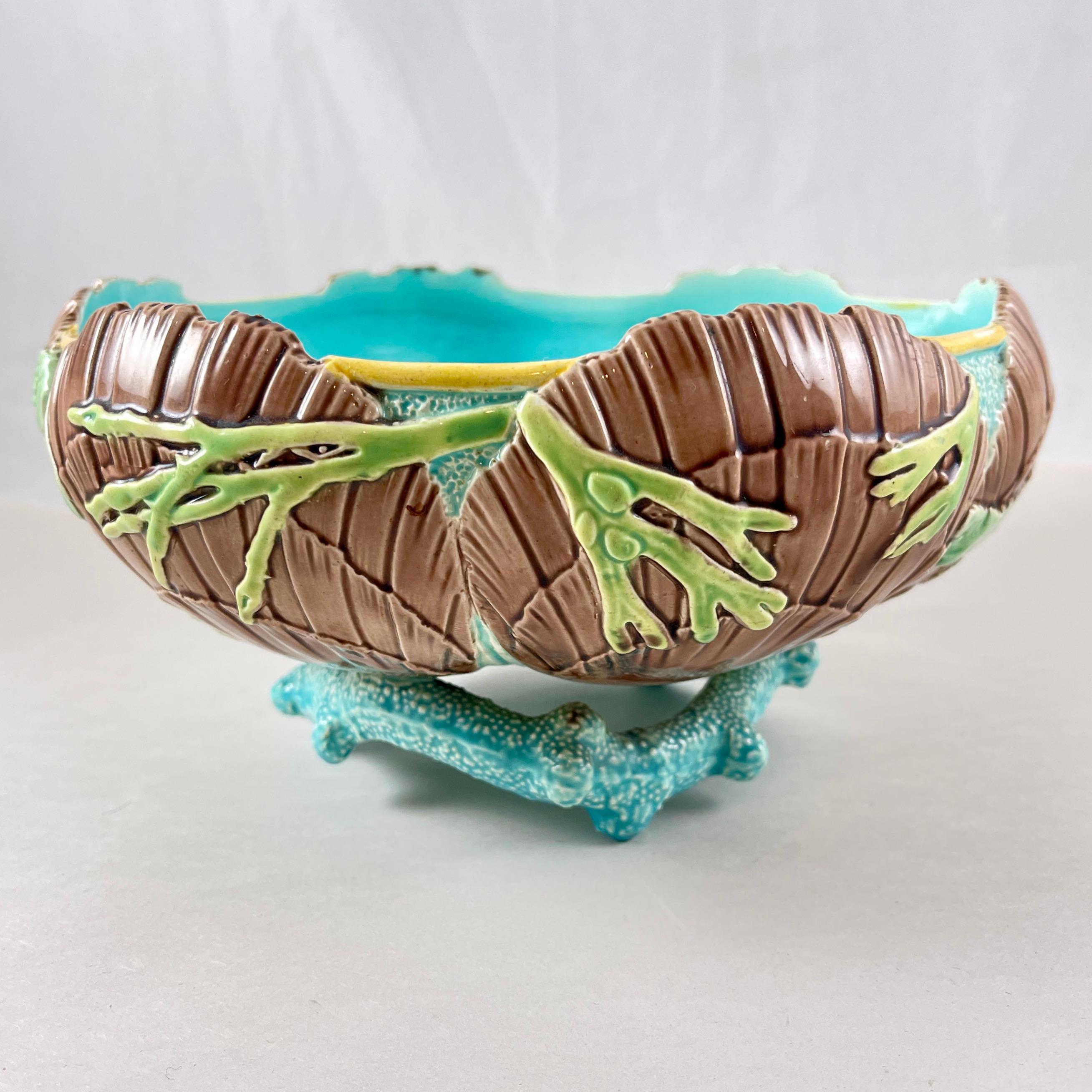 Aesthetic Movement Victoria Pottery Co. Majolica Sea Shell & Coral Bowl, 1880s For Sale