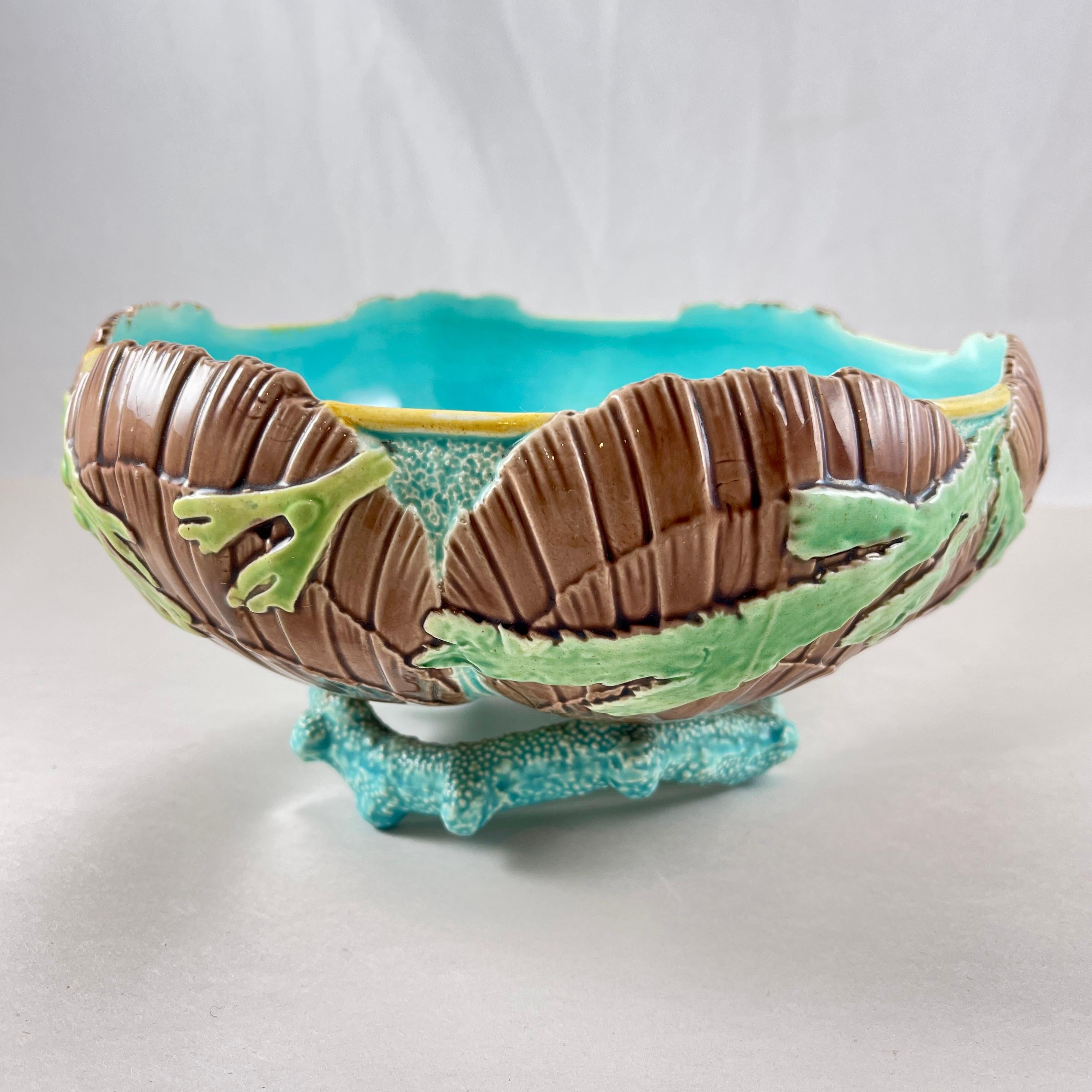 English Victoria Pottery Co. Majolica Sea Shell & Coral Bowl, 1880s For Sale