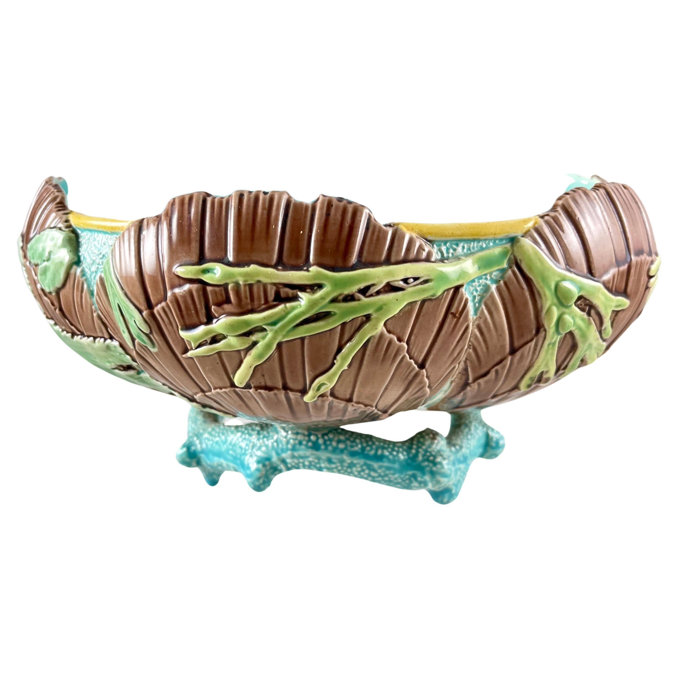 Victoria Pottery Co. Majolica Sea Shell & Coral Bowl, 1880s For Sale