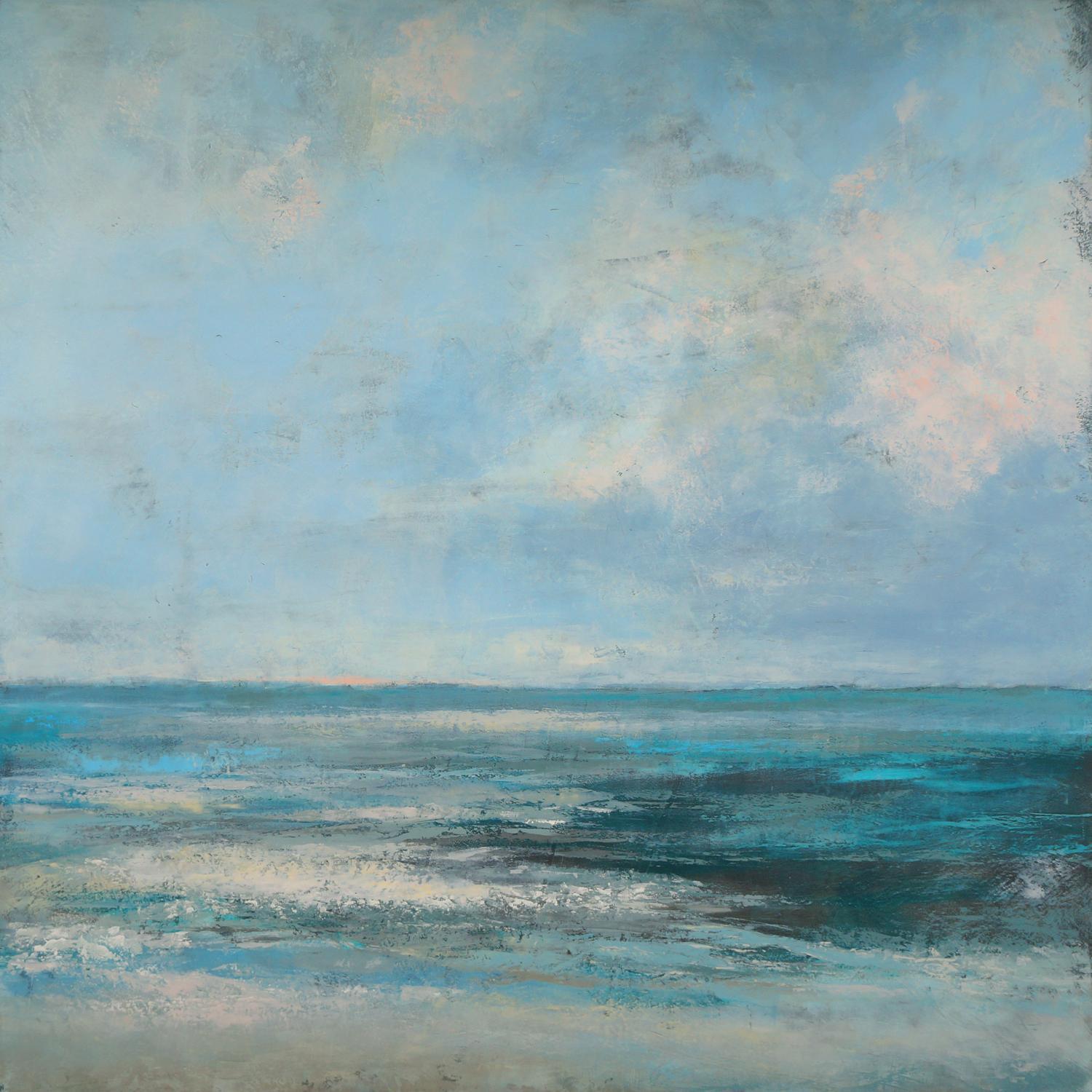 Blue Serenade
36.0 x 36.0 x 1.5, 10.0 lbs 
Oil Paint
Hand signed by artist 

Description:
An original oil painting by Victoria Primicias. Influcened by the syle of the Impressionists, this calming landscape depicts the turquoise ocean.

Artist's
