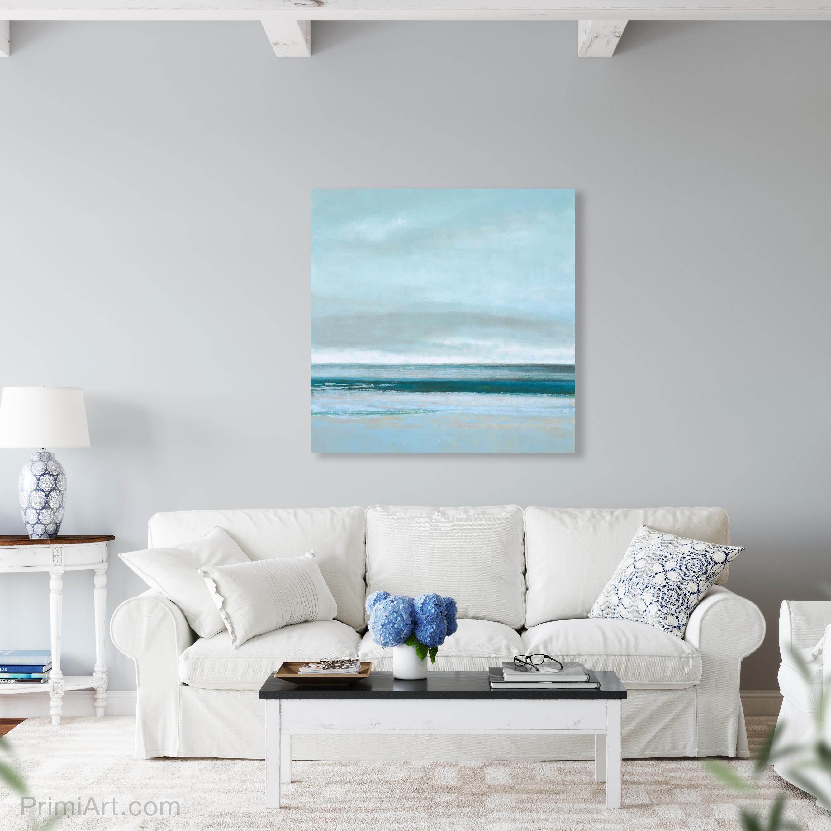 Cloudy Bay
36.0 x 36.0 x 1.5, 10.0 lbs 
Oil Paint
Hand signed by artist 

Description:
An original oil painting by Victoria Primicias. Influcened by the syle of the Impressionists, this calming landscape depicts the ocean.

Artist's Commentary: