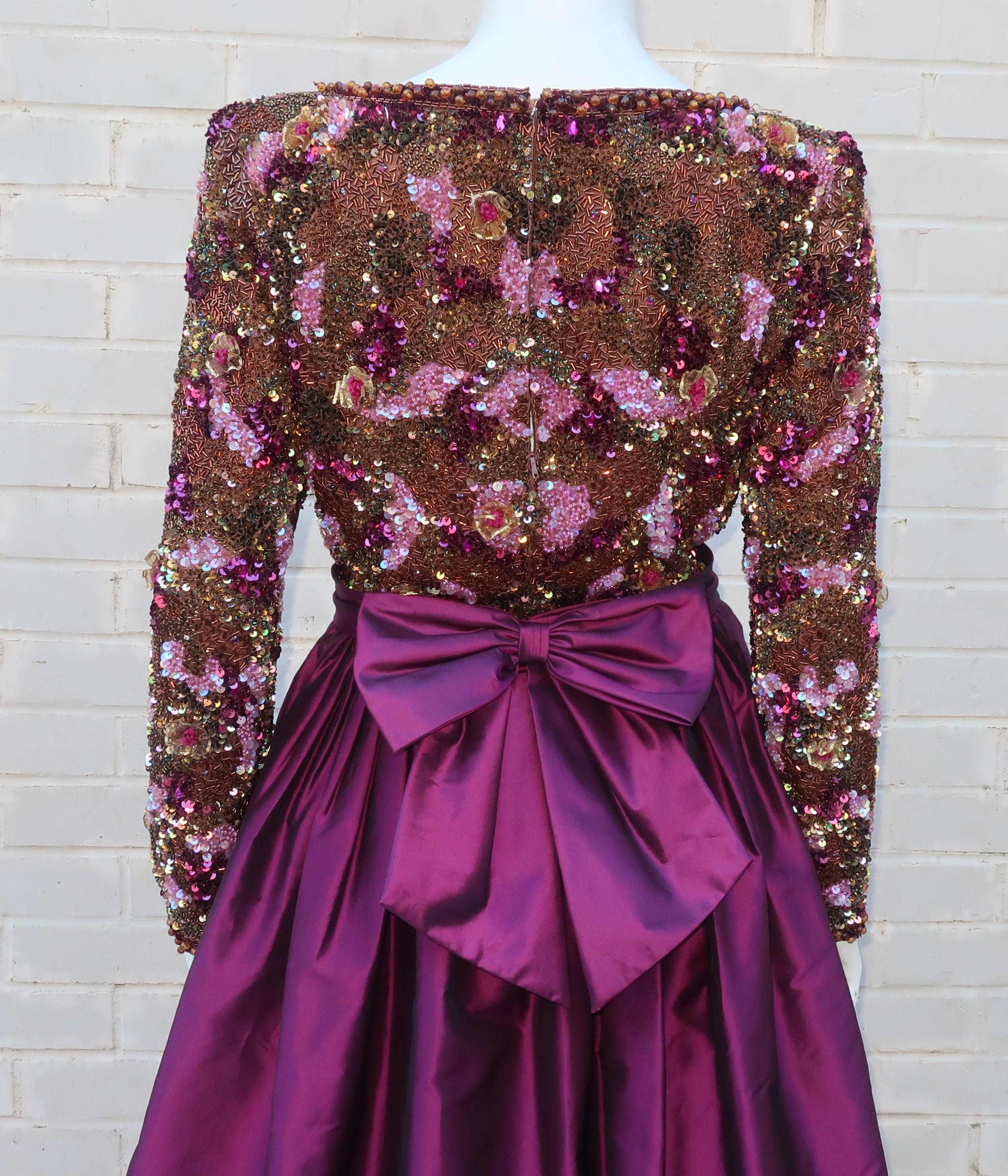 Victoria Royal Beaded Magenta Silk Taffeta Evening Dress 3