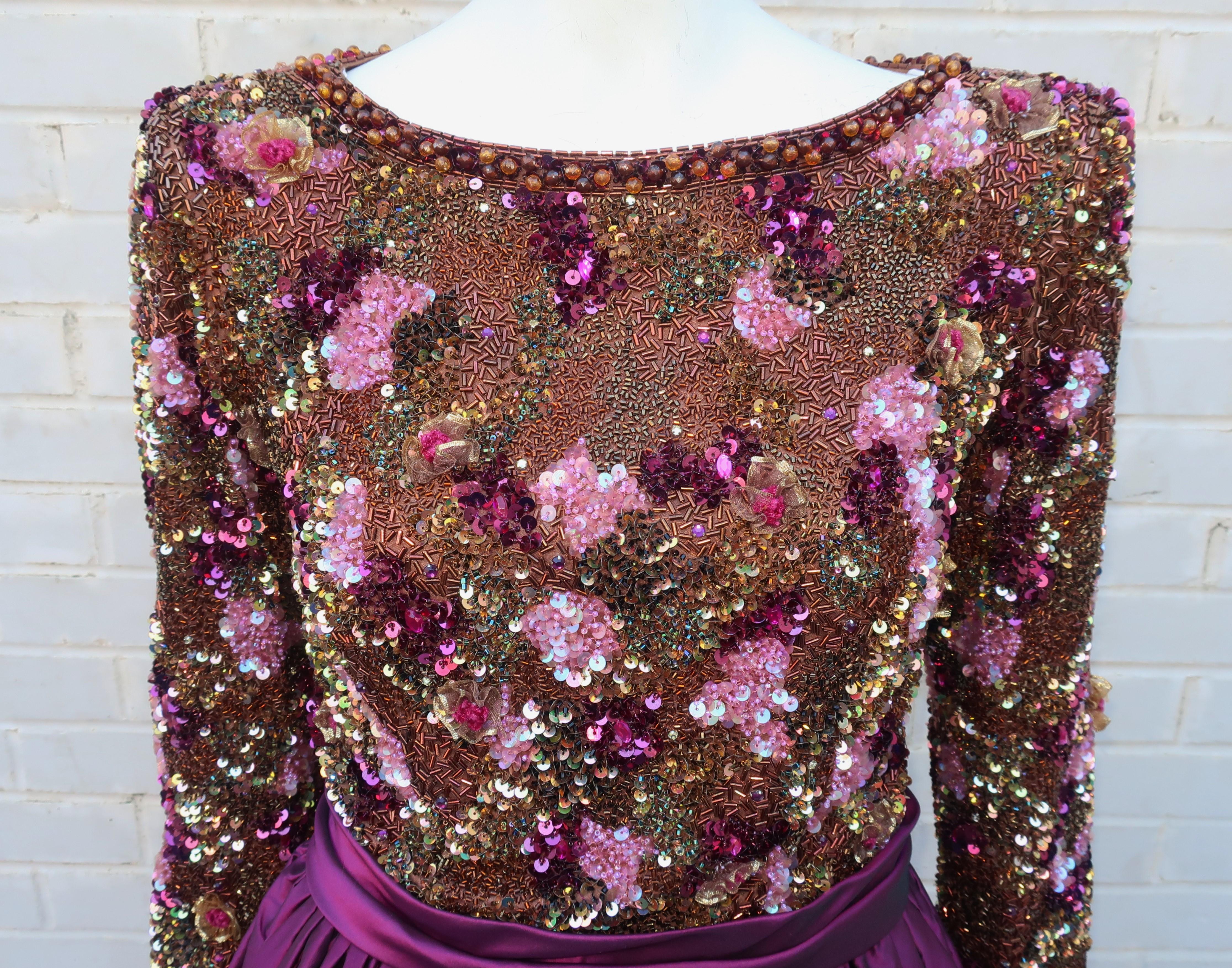 Victoria Royal Beaded Magenta Silk Taffeta Evening Dress 4