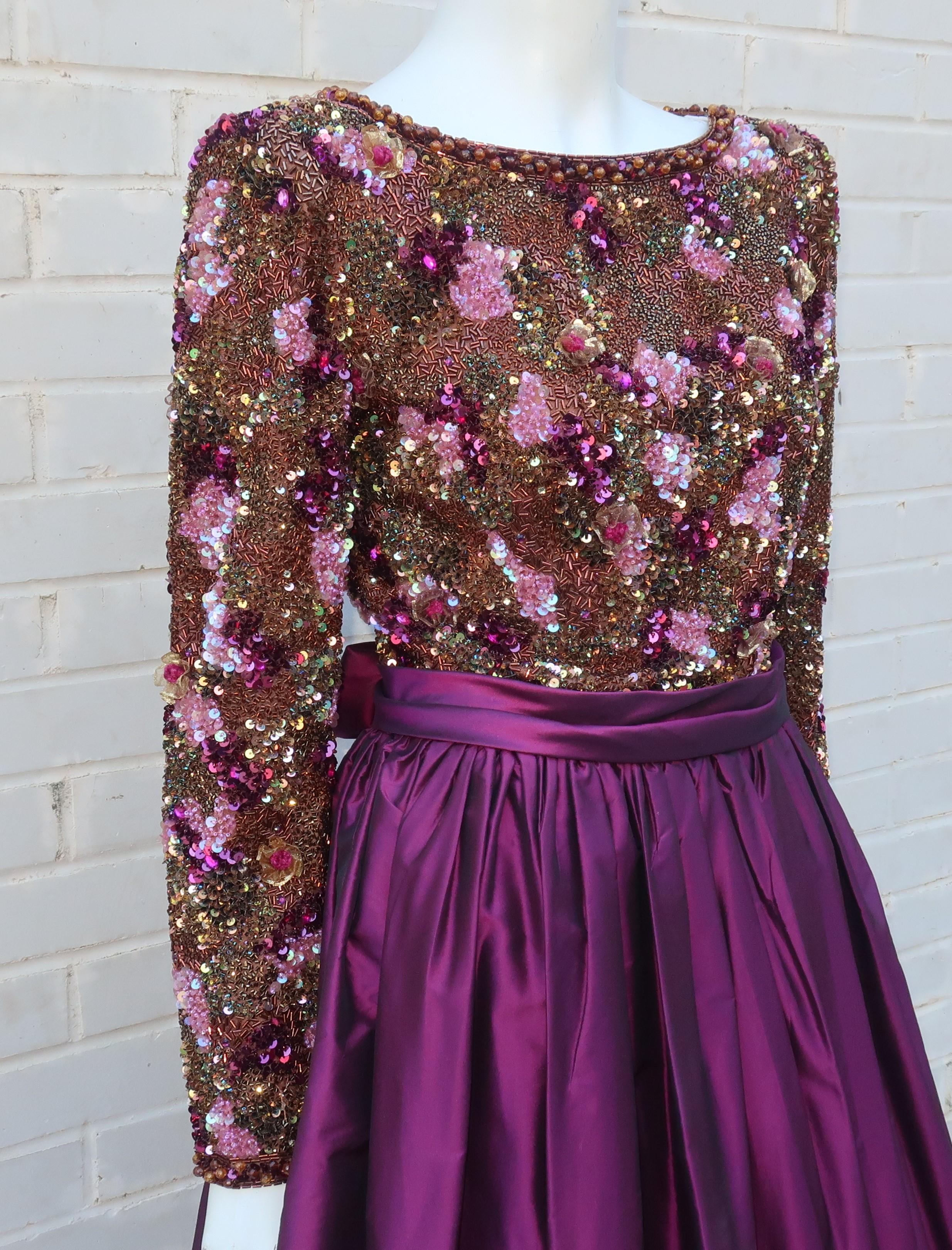 Purple Victoria Royal Beaded Magenta Silk Taffeta Evening Dress