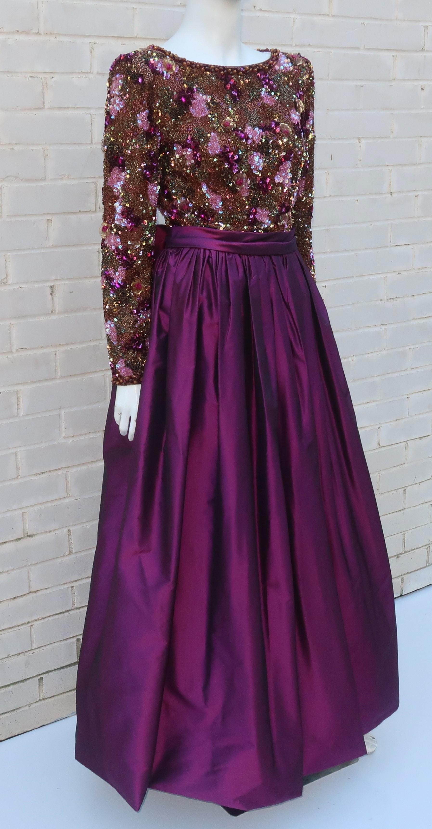 Victoria Royal Beaded Magenta Silk Taffeta Evening Dress In Good Condition In Atlanta, GA