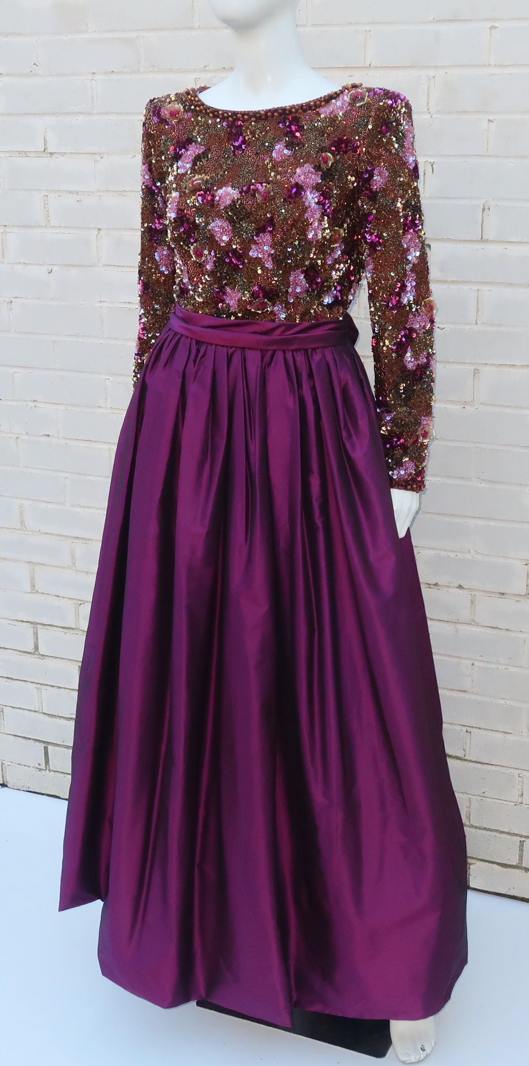 Women's Victoria Royal Beaded Magenta Silk Taffeta Evening Dress