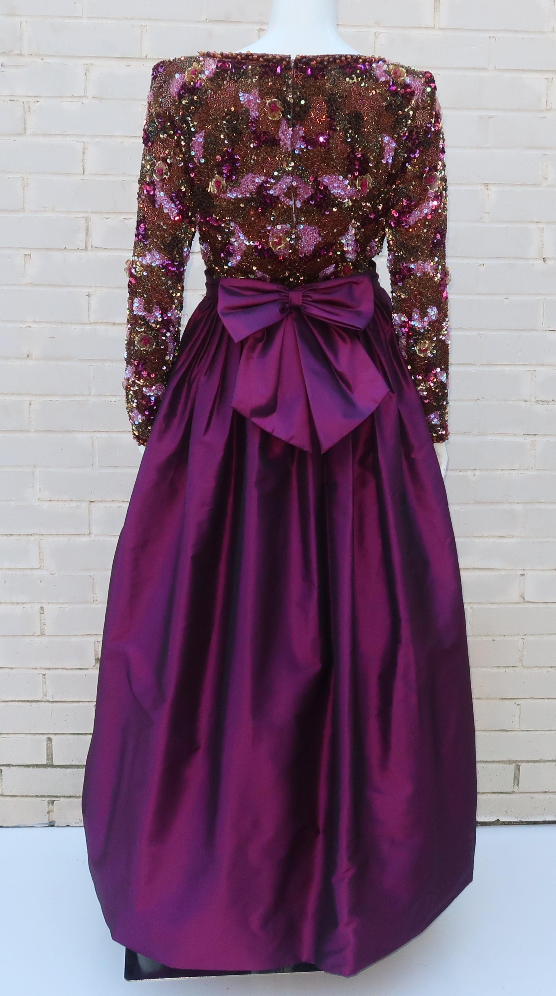 Victoria Royal Beaded Magenta Silk Taffeta Evening Dress 2