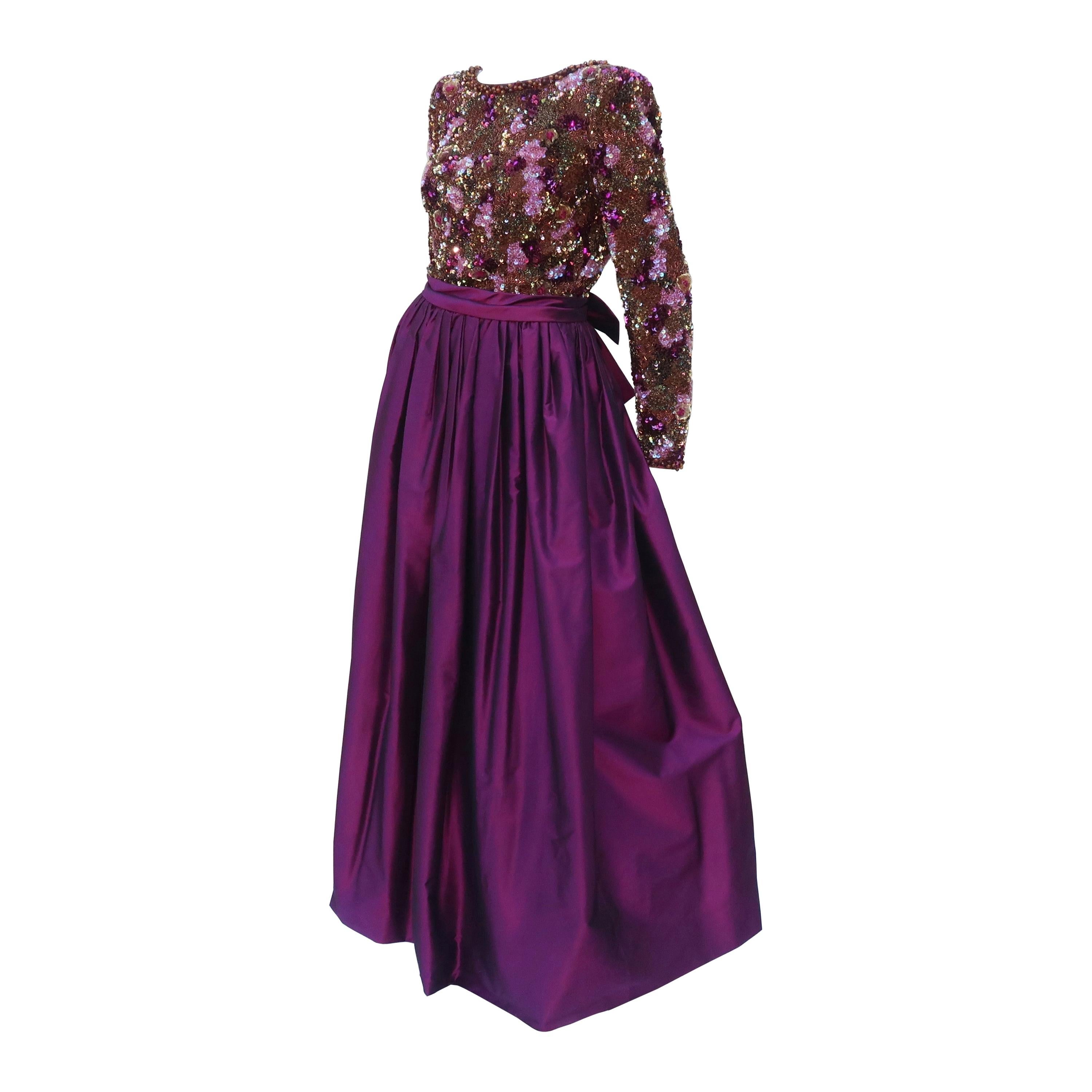Victoria Royal Beaded Magenta Silk Taffeta Evening Dress