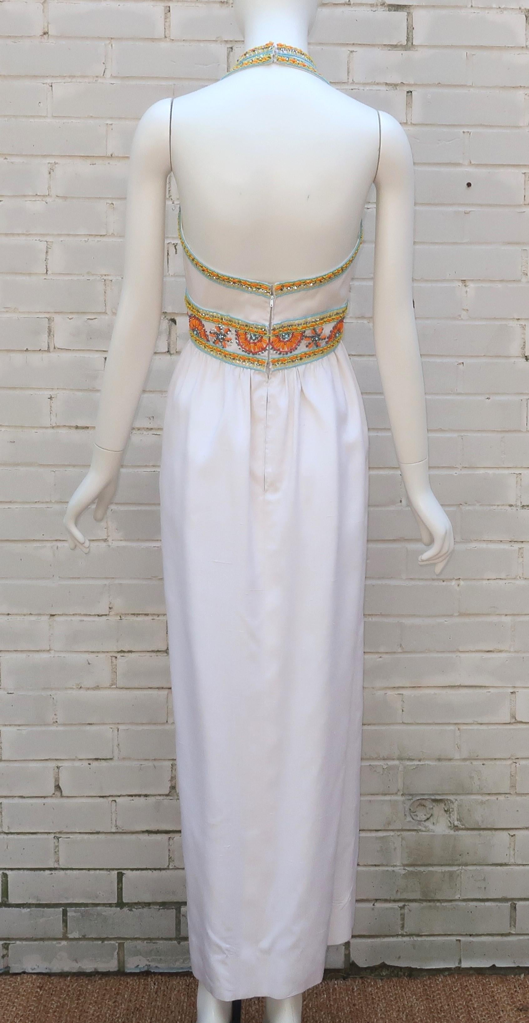 VICTORIA ROYAL - Robe dos nu en soie perlée avec veste, années 1960 en vente 5