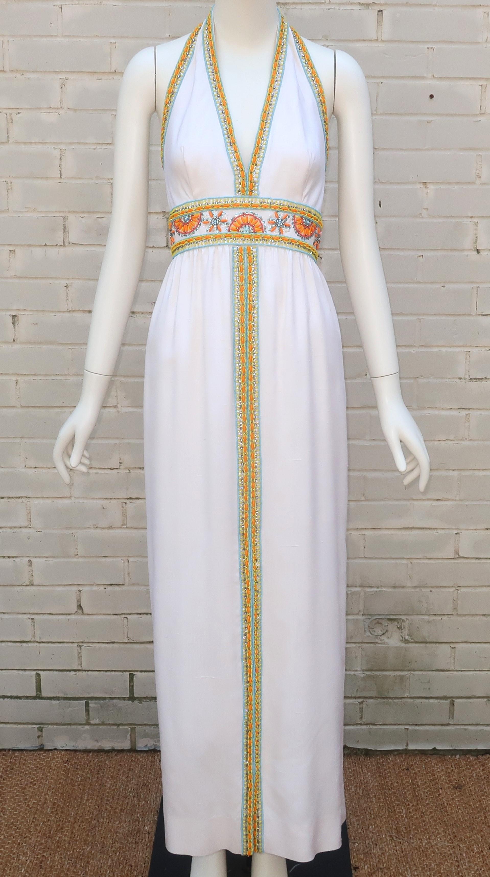 VICTORIA ROYAL - Robe dos nu en soie perlée avec veste, années 1960 Pour femmes en vente
