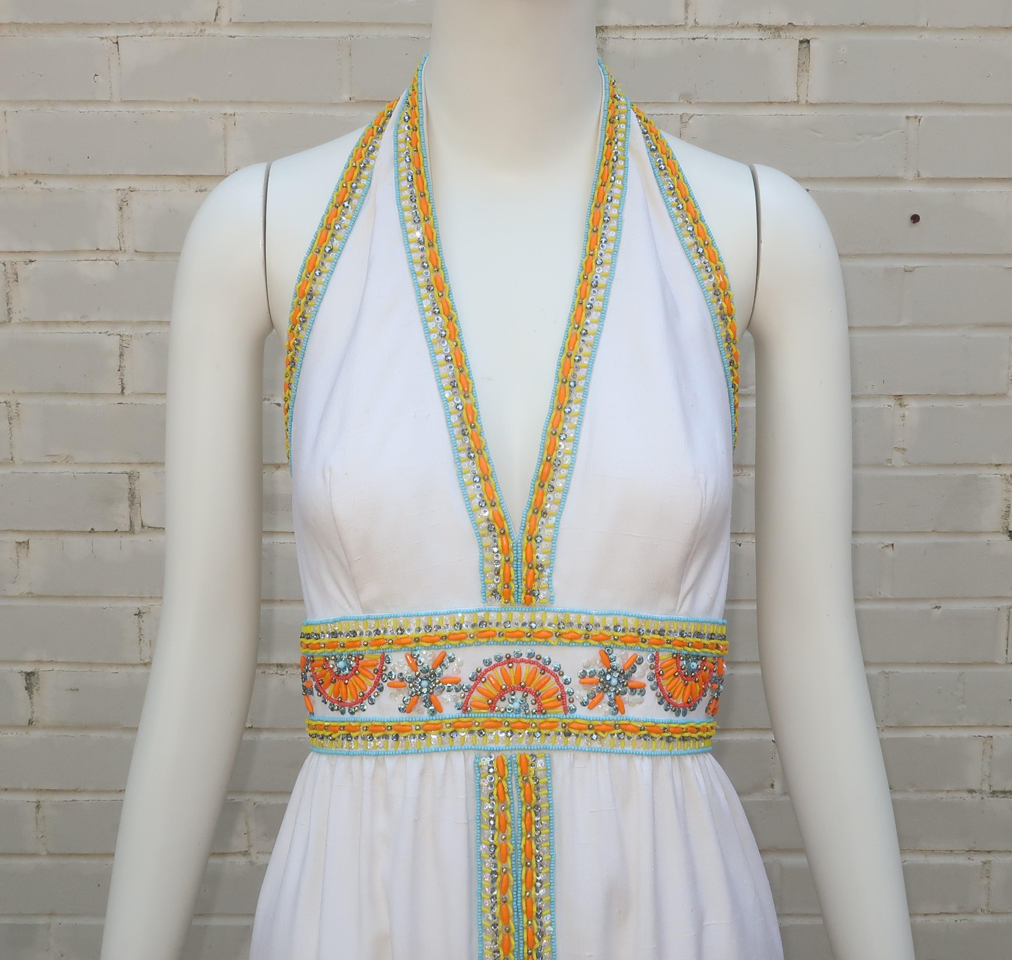 VICTORIA ROYAL - Robe dos nu en soie perlée avec veste, années 1960 en vente 1