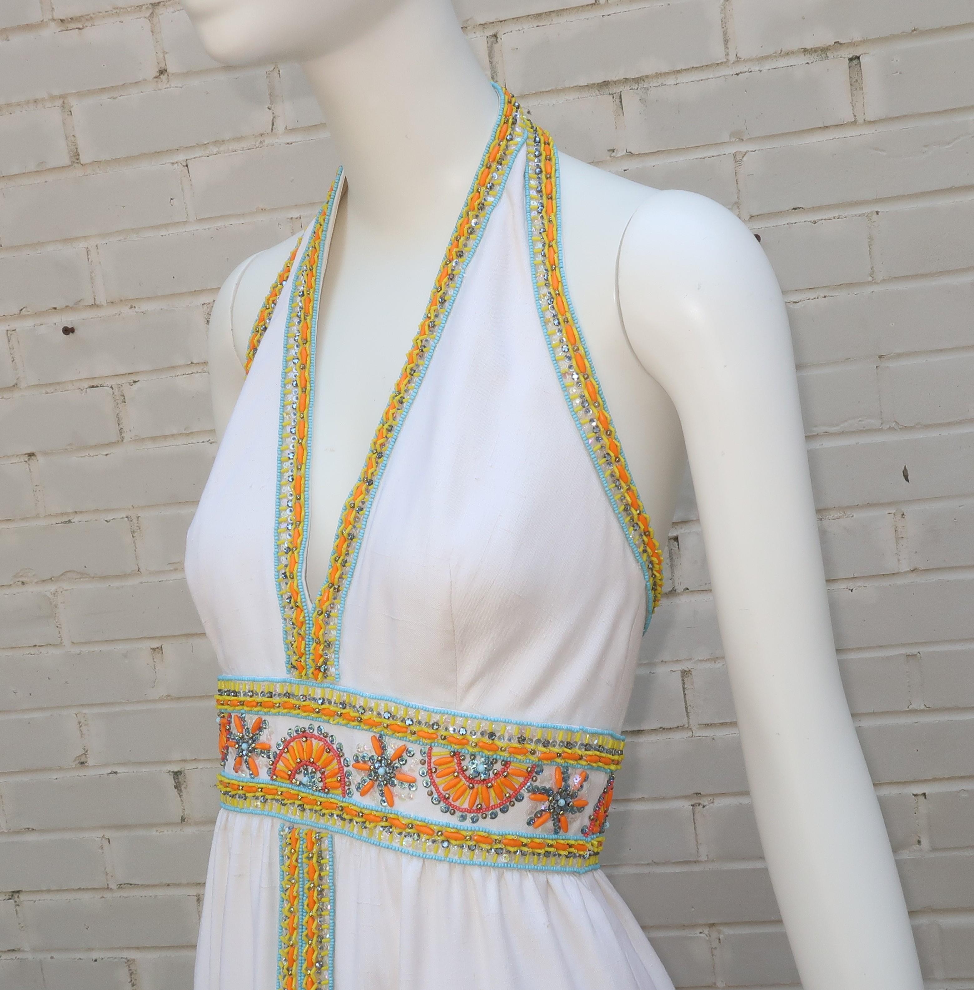 VICTORIA ROYAL - Robe dos nu en soie perlée avec veste, années 1960 en vente 3