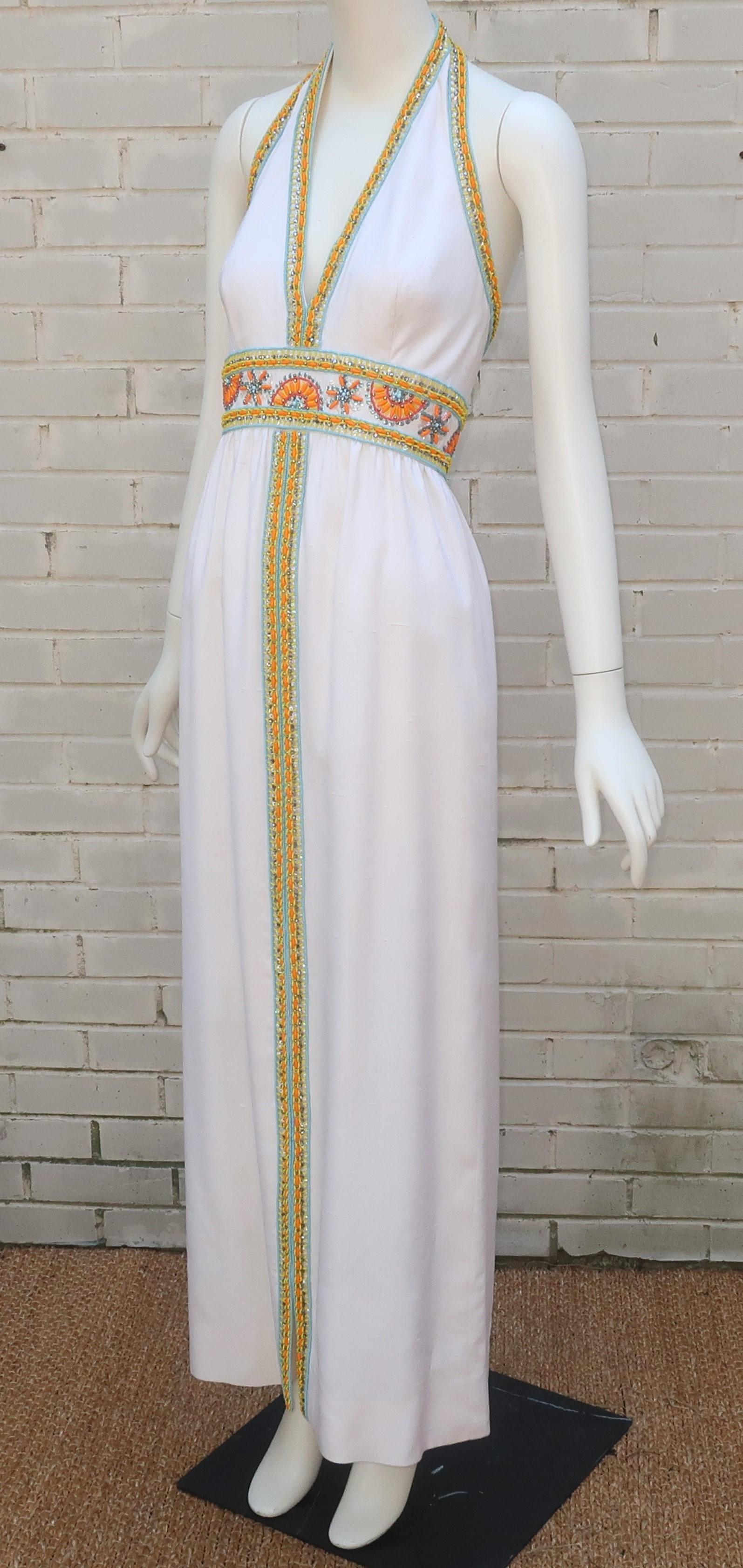 VICTORIA ROYAL - Robe dos nu en soie perlée avec veste, années 1960 en vente 4