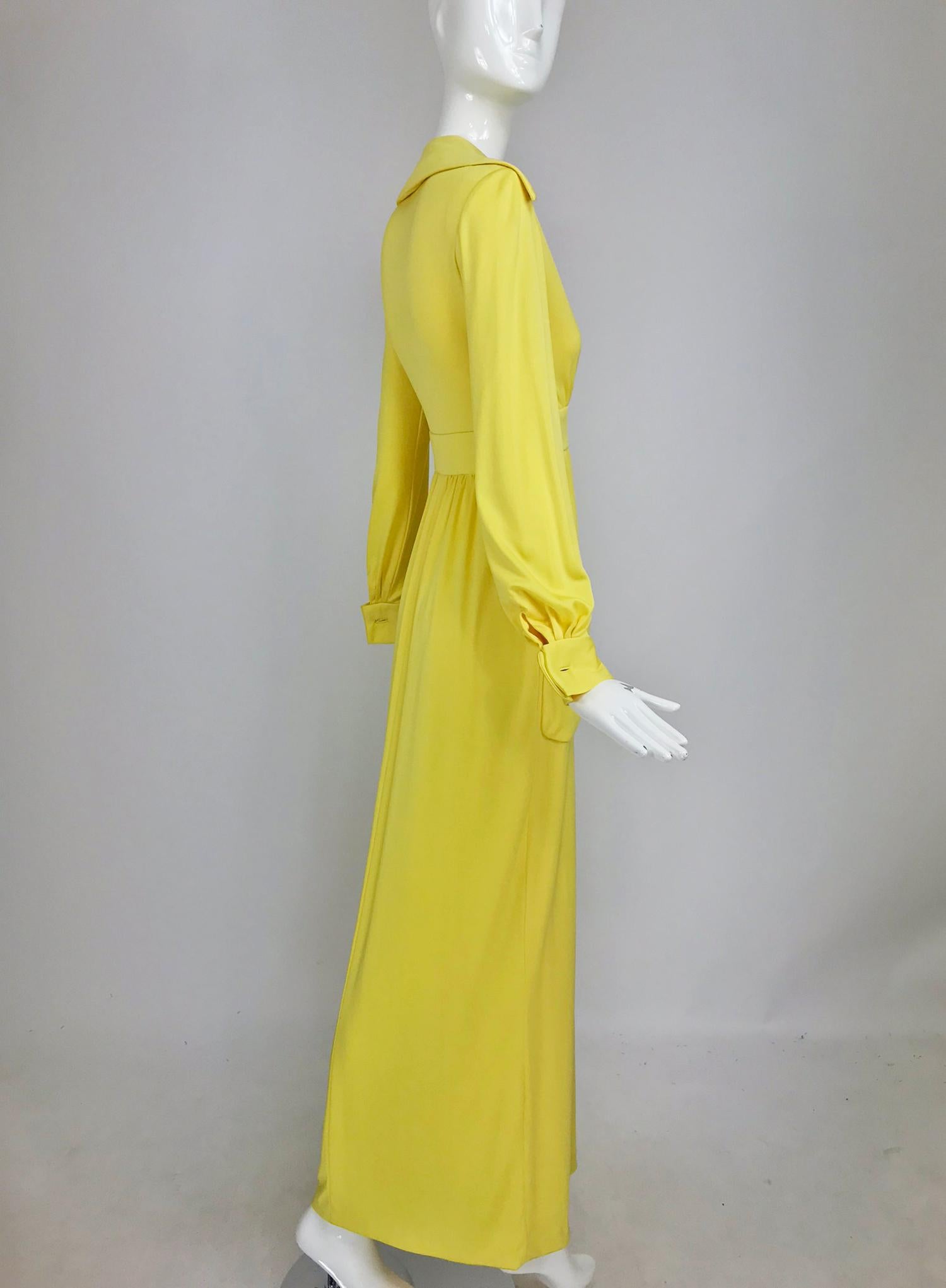 Victoria Royal Lillie Rubin Yellow Jersey Plunge Wrap Maxi Dress 1970s 6