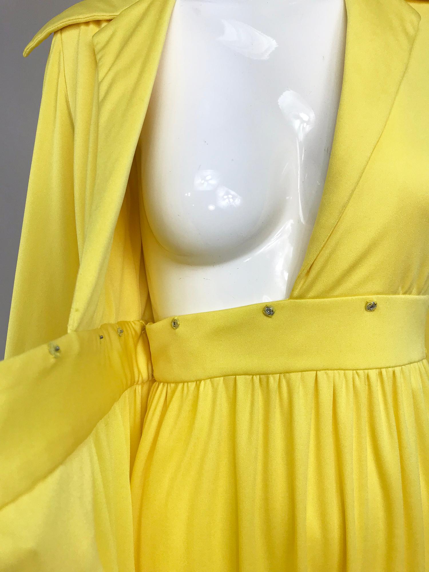 Victoria Royal Lillie Rubin Yellow Jersey Plunge Wrap Maxi Dress 1970s 10