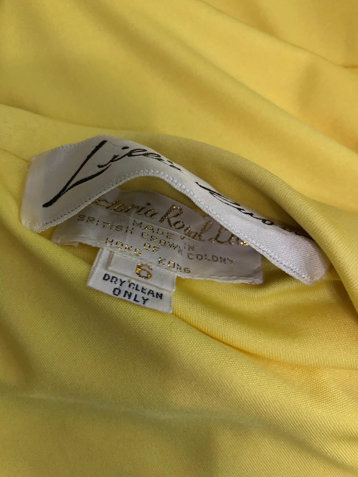 Victoria Royal Lillie Rubin Yellow Jersey Plunge Wrap Maxi Dress 1970s 11