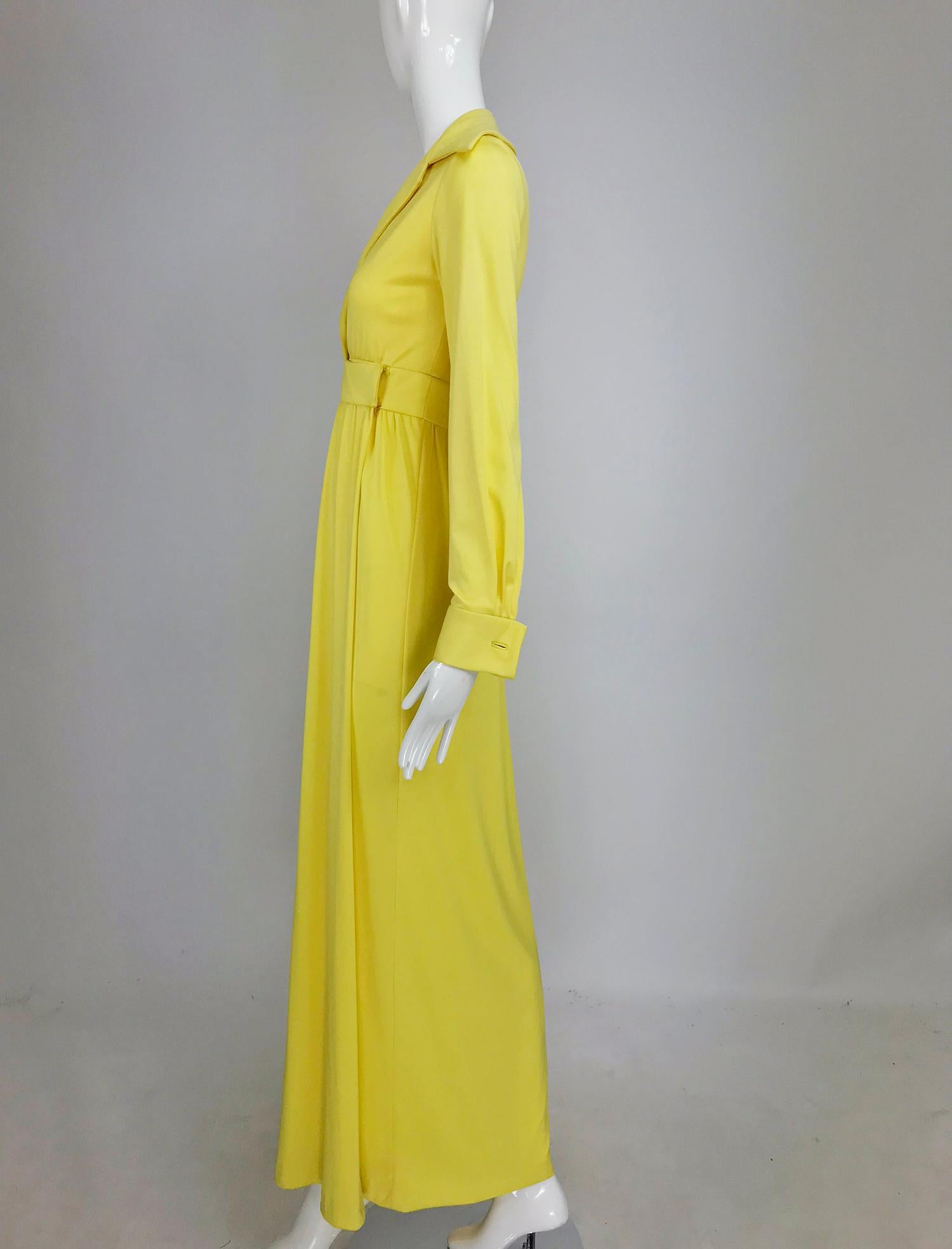 Victoria Royal Lillie Rubin Yellow Jersey Plunge Wrap Maxi Dress 1970s In Good Condition In West Palm Beach, FL