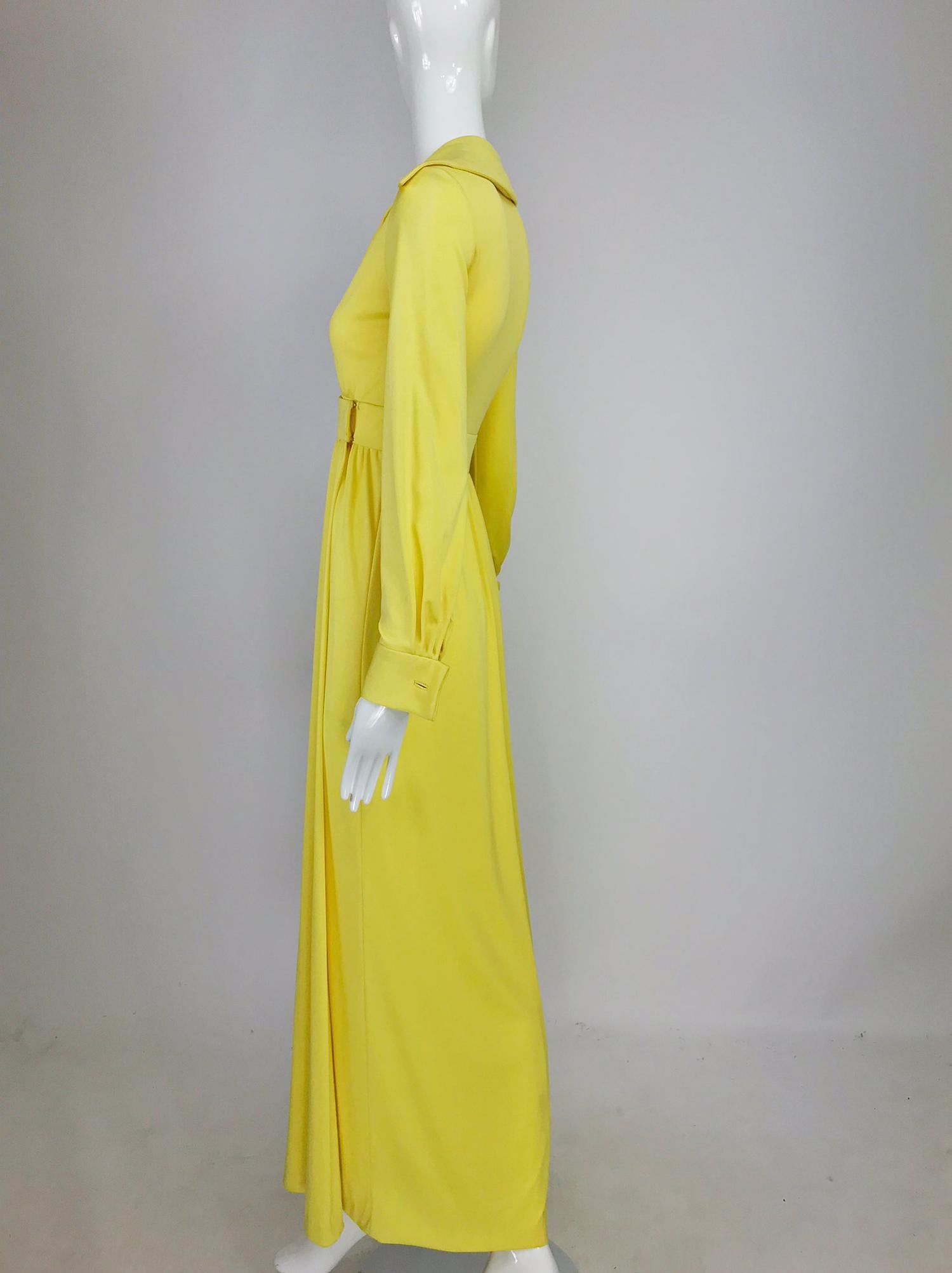 Women's Victoria Royal Lillie Rubin Yellow Jersey Plunge Wrap Maxi Dress 1970s