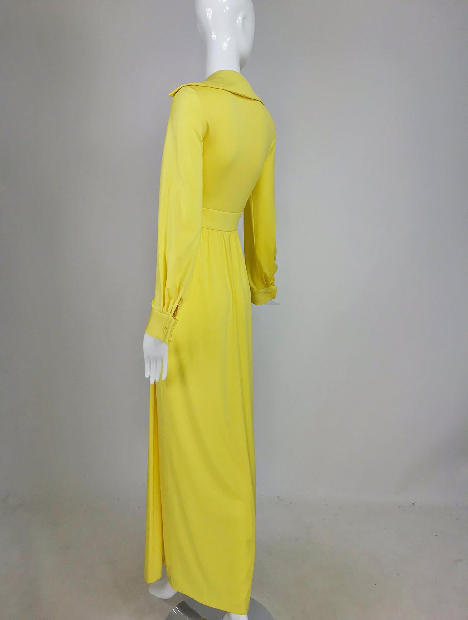 Victoria Royal Lillie Rubin Yellow Jersey Plunge Wrap Maxi Dress 1970s 1