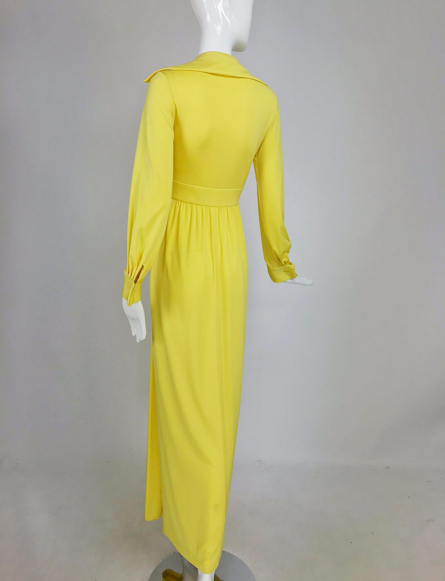 Victoria Royal Lillie Rubin Yellow Jersey Plunge Wrap Maxi Dress 1970s 2
