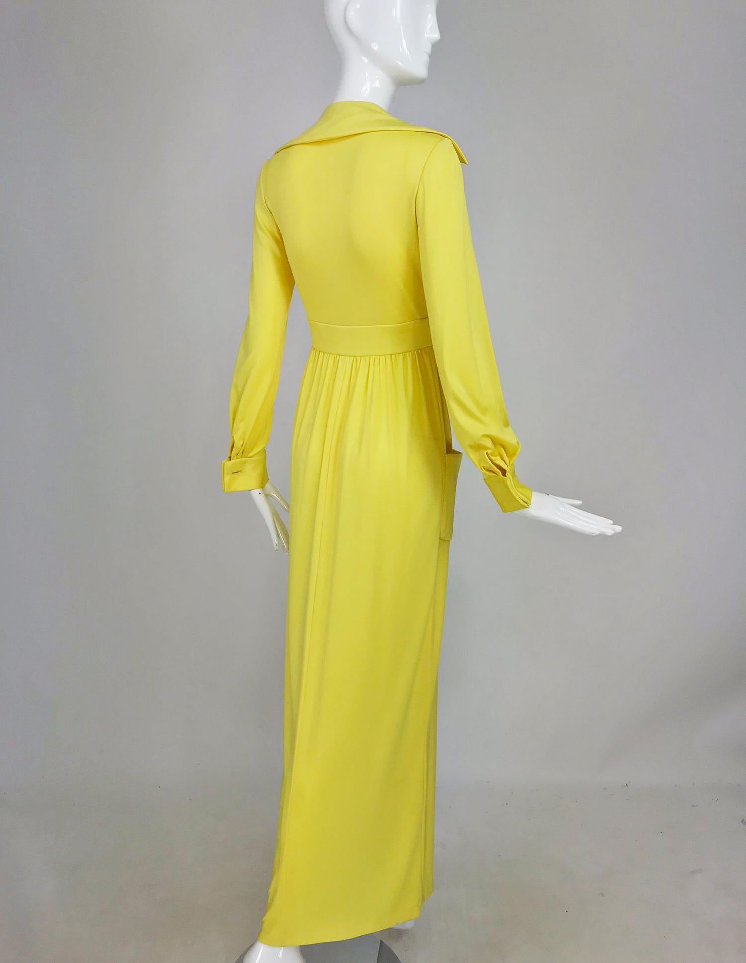 Victoria Royal Lillie Rubin Yellow Jersey Plunge Wrap Maxi Dress 1970s 4