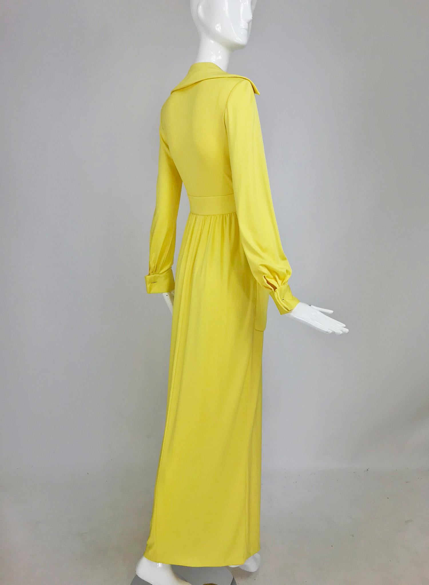 Victoria Royal Lillie Rubin Yellow Jersey Plunge Wrap Maxi Dress 1970s 5