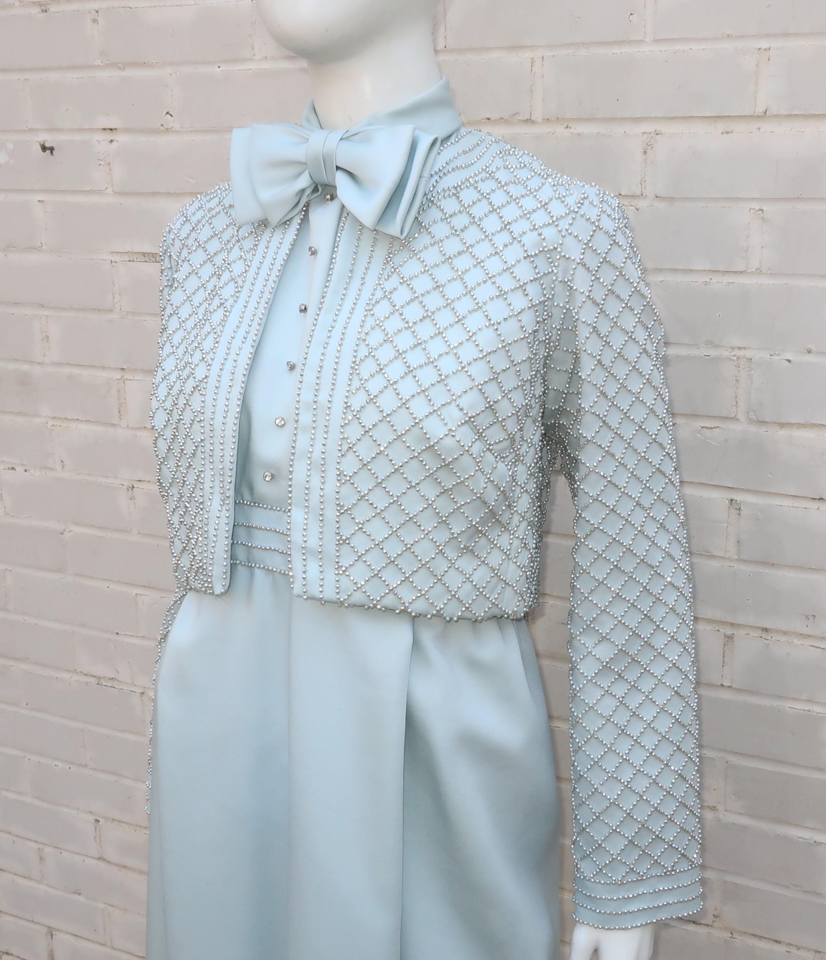 Victoria Royal Two Piece Tuxedo Style Dress & Jacket, 1970's In Good Condition For Sale In Atlanta, GA