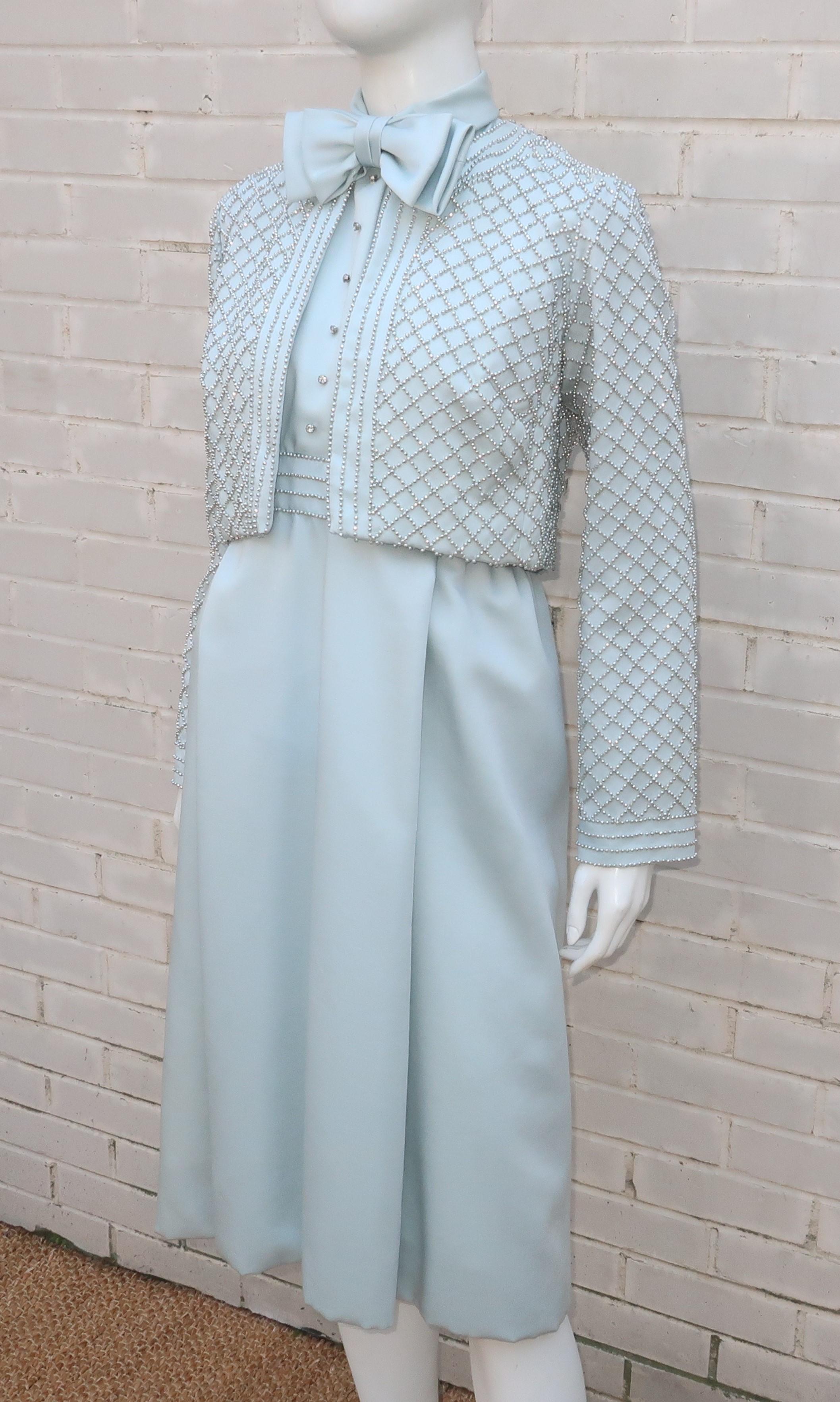 Women's Victoria Royal Two Piece Tuxedo Style Dress & Jacket, 1970's For Sale